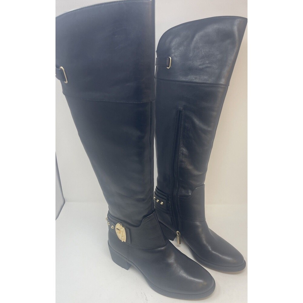 Vince Camuto Womens Black Leather Boots Size 7M Beatrix Smooth Calf Zipper Studs